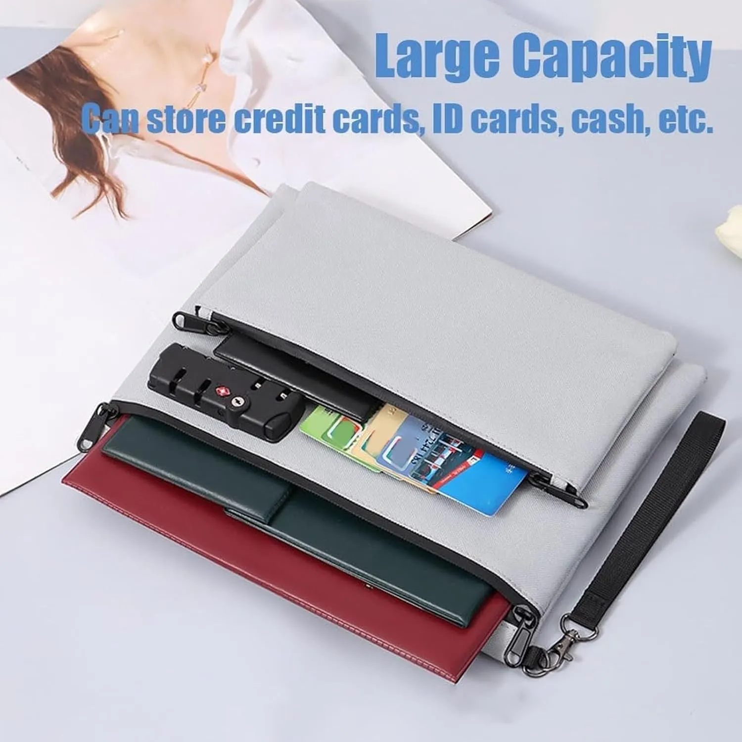 Travel Lock Bags for Personal Items,Locking Clip Bag,8.66 * 11.41in Double-Layer Zip Password Lock Handbag(Red)