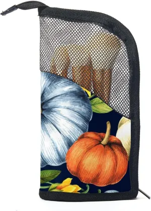 Travel Makeup Brush Holder, Large Stand-Up Makeup Brush Case, Professional Brush Organizer Foldable Makeup Artist Brush Storage Bag - Watercolor Pumpkins and Sunflowers