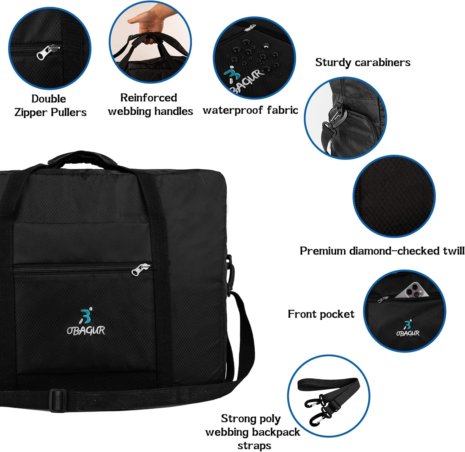 Travel Tote Bag Foldable Travel Duffel Bag For Spirit Airlines Personal Item Bag, Weekender Bags for Men Women with Shoe Compartment, Carry on Overnight Bag(Black, 20L)