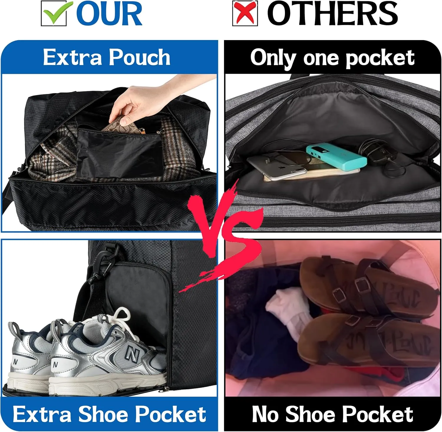 Travel Tote Bag Foldable Travel Duffel Bag For Spirit Airlines Personal Item Bag, Weekender Bags for Men Women with Shoe Compartment, Carry on Overnight Bag(Black, 20L)