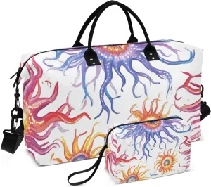 Travel Tote Bag Funny Sea Anemone White Travel Overnight Carry on Bag Sports Gym Bag with Toiletry Bag for Hiking Foldable