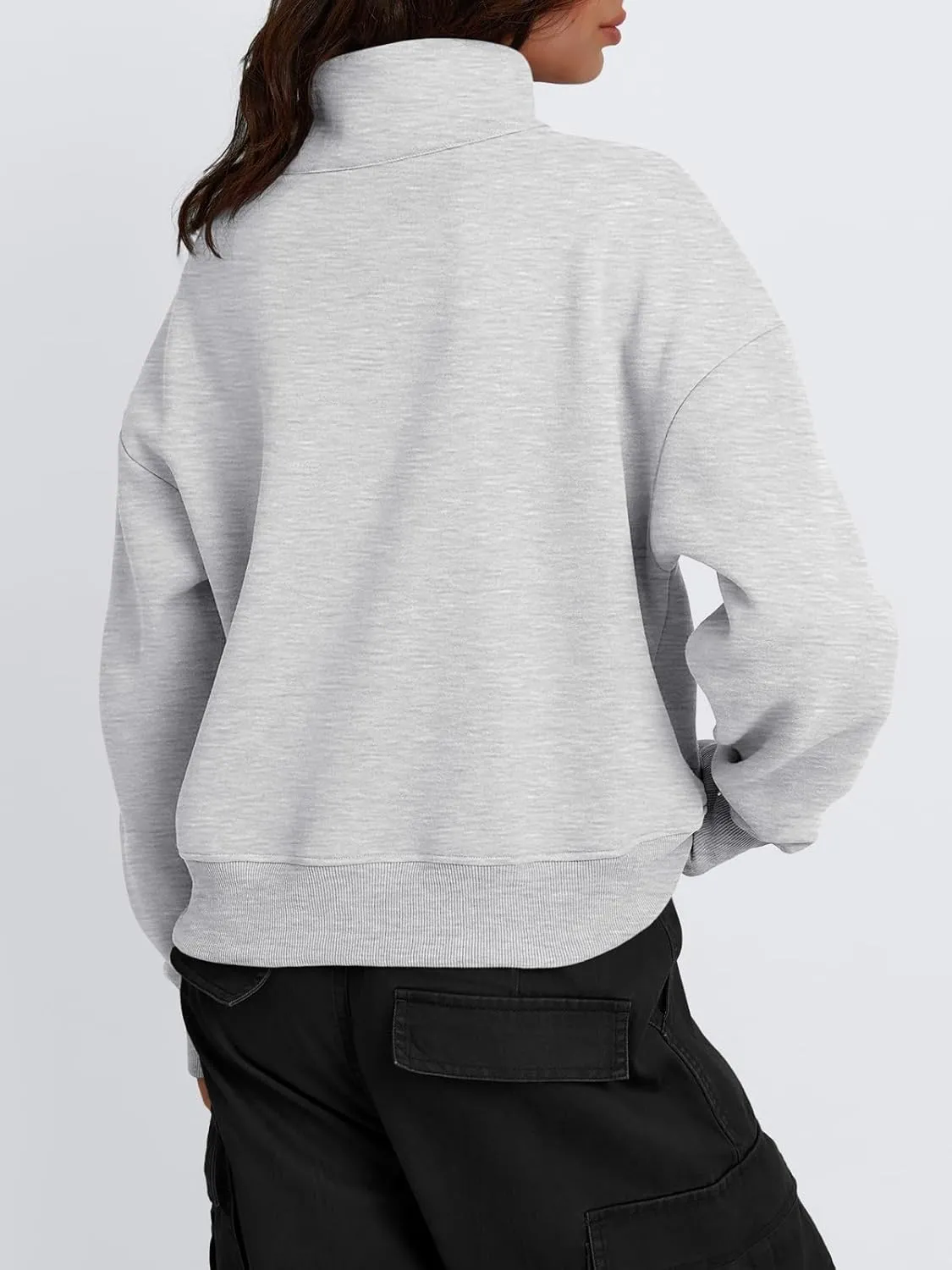 Trendy Queen Womens Sweatshirts Quarter Zip Pullover Oversized Cropped Sweater Fall Winter Hoodies