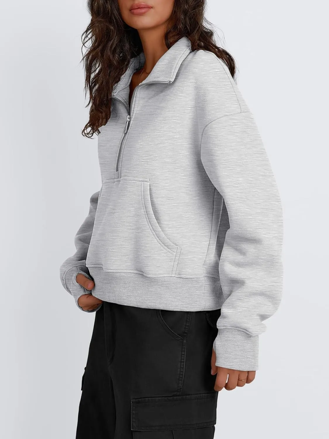 Trendy Queen Womens Sweatshirts Quarter Zip Pullover Oversized Cropped Sweater Fall Winter Hoodies