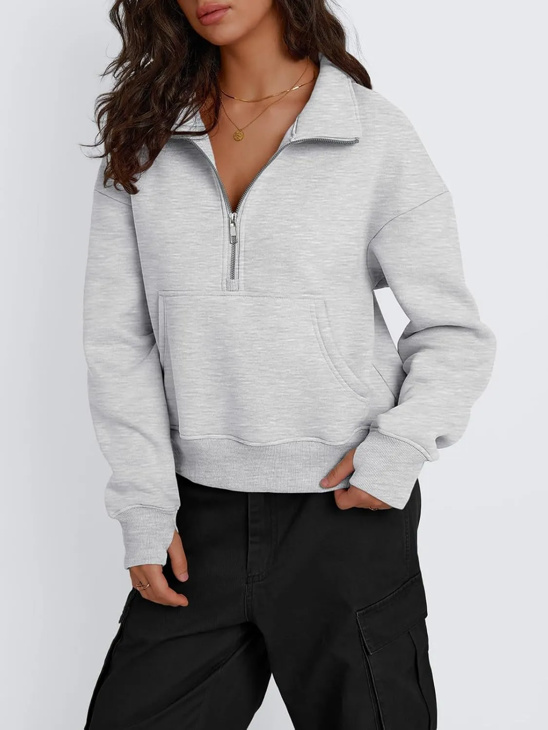 Trendy Queen Womens Sweatshirts Quarter Zip Pullover Oversized Cropped Sweater Fall Winter Hoodies