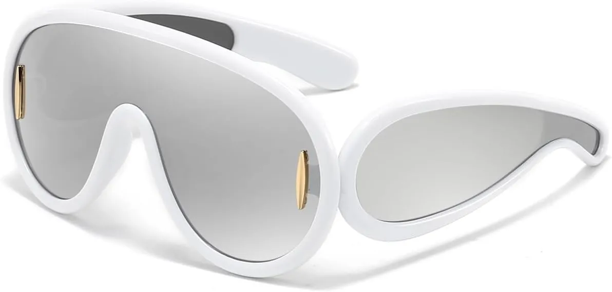 Trendy Wave Mask Sunglasses for Women Men Oversized Shield Sun Glasses Fashion Designer Style