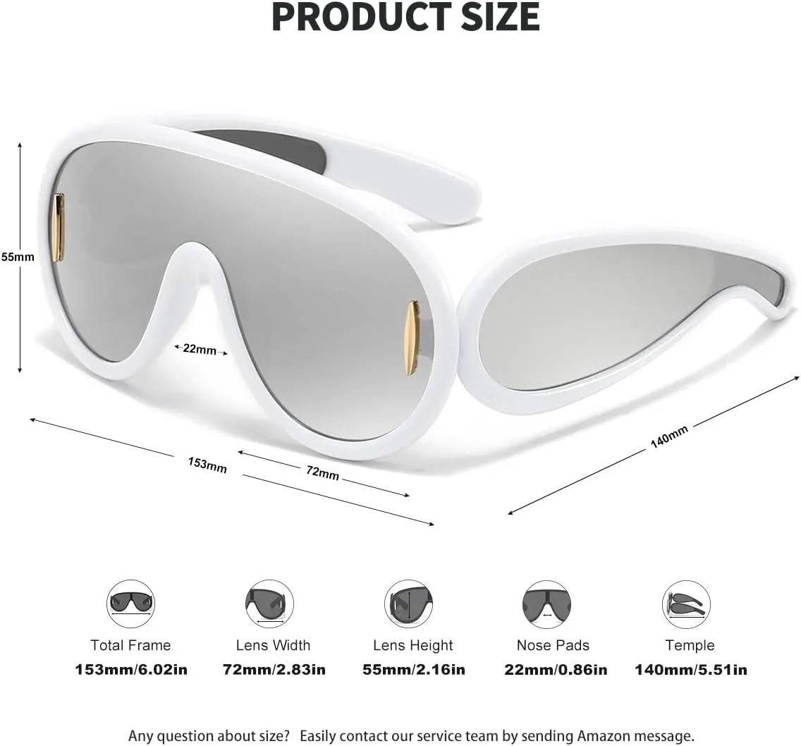 Trendy Wave Mask Sunglasses for Women Men Oversized Shield Sun Glasses Fashion Designer Style