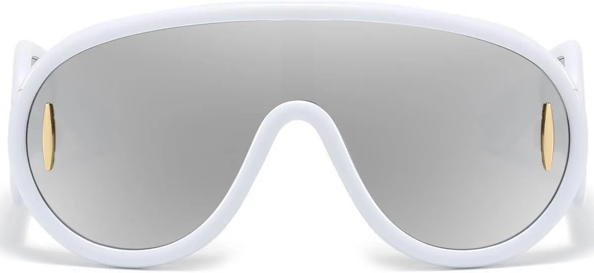 Trendy Wave Mask Sunglasses for Women Men Oversized Shield Sun Glasses Fashion Designer Style