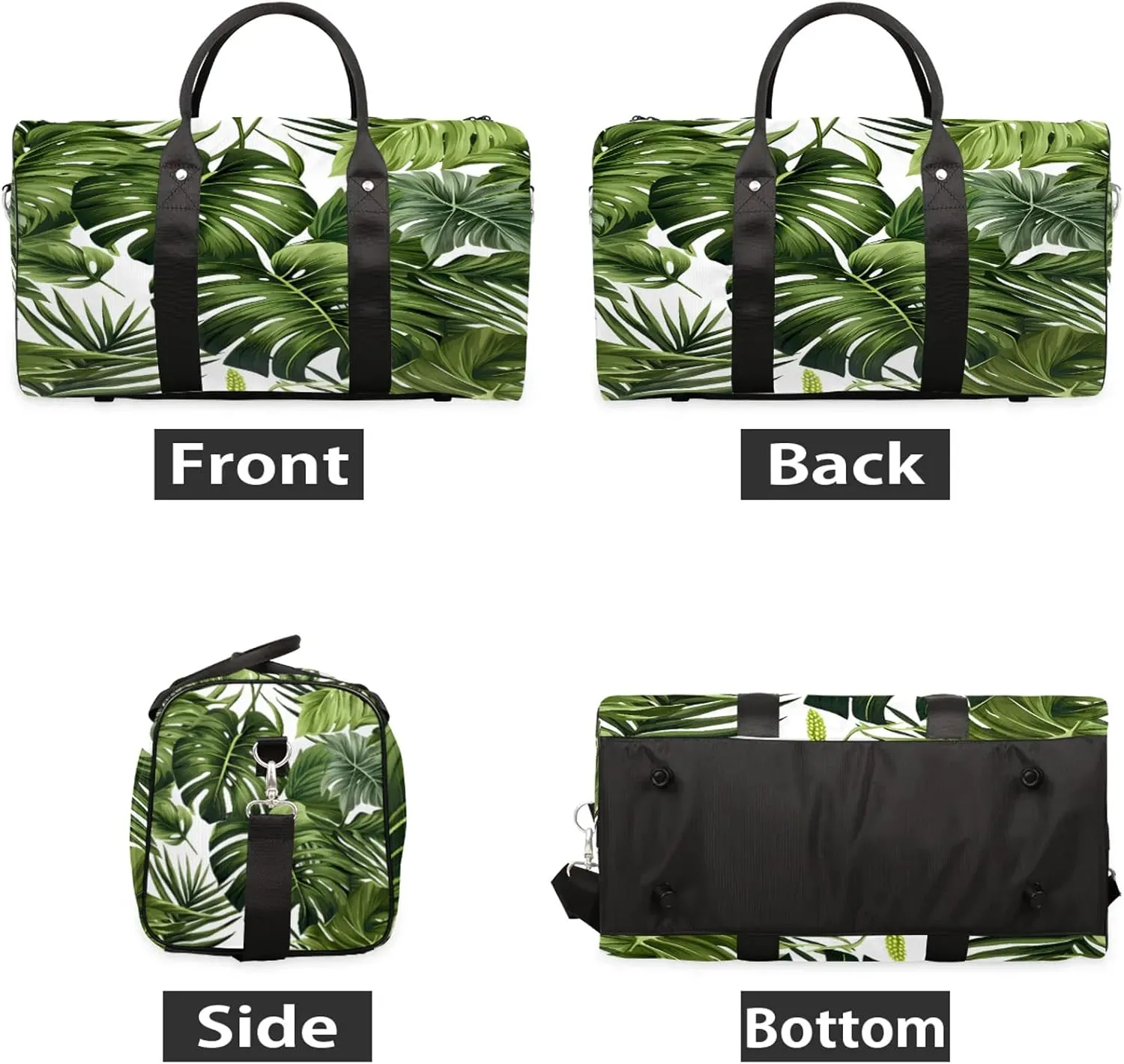 Tropical Plants Green Palms Leaf Banana Leaves Travel Duffle Bag, Sports Gym Bags for Women Men, Carry On Weekender Overnight Workout Airplane Trips Bag