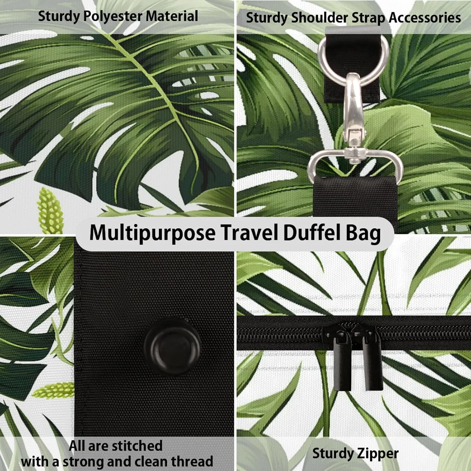 Tropical Plants Green Palms Leaf Banana Leaves Travel Duffle Bag, Sports Gym Bags for Women Men, Carry On Weekender Overnight Workout Airplane Trips Bag