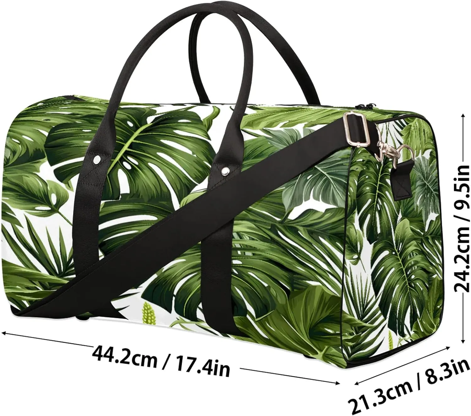 Tropical Plants Green Palms Leaf Banana Leaves Travel Duffle Bag, Sports Gym Bags for Women Men, Carry On Weekender Overnight Workout Airplane Trips Bag