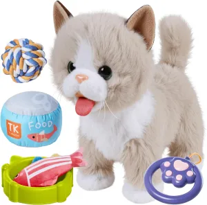 TUMAMA Walking Talking Cat Set Interactive Talking Cat, Interactive Electronic Cat Plush Toy with Leash, Wag Tail, Meows, Pretend Dress Up Realistic Stuffed Cat Age 3 4 5  Years Old Best Gift