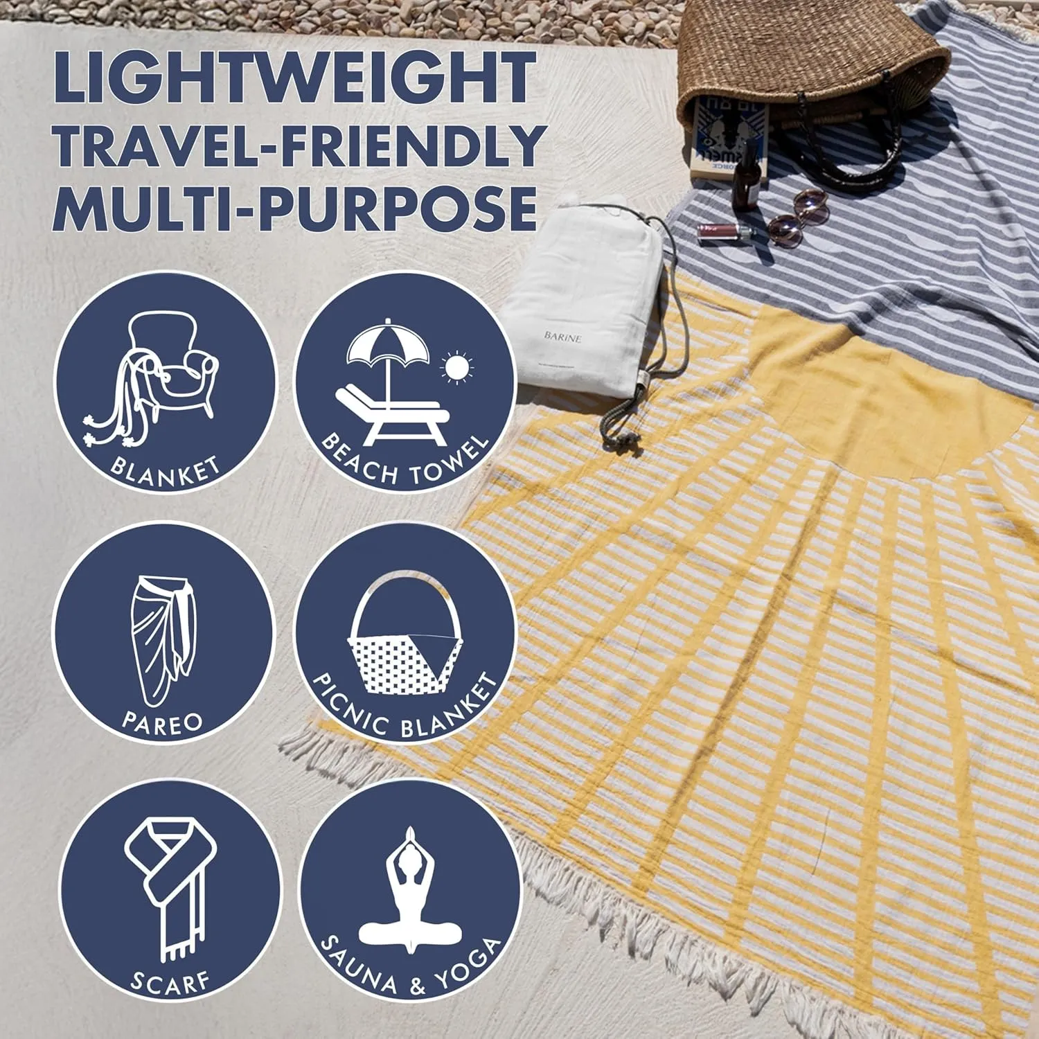 Turkish Beach Towel - Large 36 x 71 | Quick Dry Beach Towel is Essential for Enjoying A Day at The Beach | Sand Free Beach Towels for Clean and Comfortable Experience (Surfertide, Large)