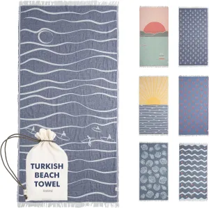 Turkish Beach Towel - Large 36 x 71 | Quick Dry Beach Towel is Essential for Enjoying A Day at The Beach | Sand Free Beach Towels for Clean and Comfortable Experience (Surfertide, Large)