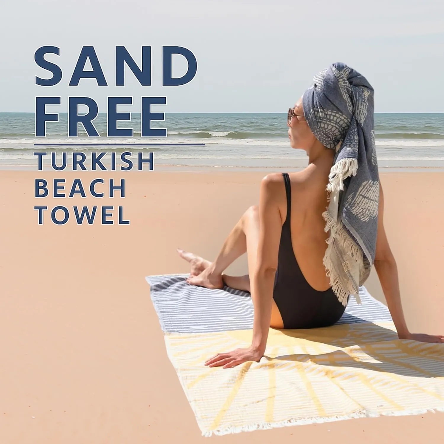 Turkish Beach Towel - Large 36 x 71 | Quick Dry Beach Towel is Essential for Enjoying A Day at The Beach | Sand Free Beach Towels for Clean and Comfortable Experience (Surfertide, Large)