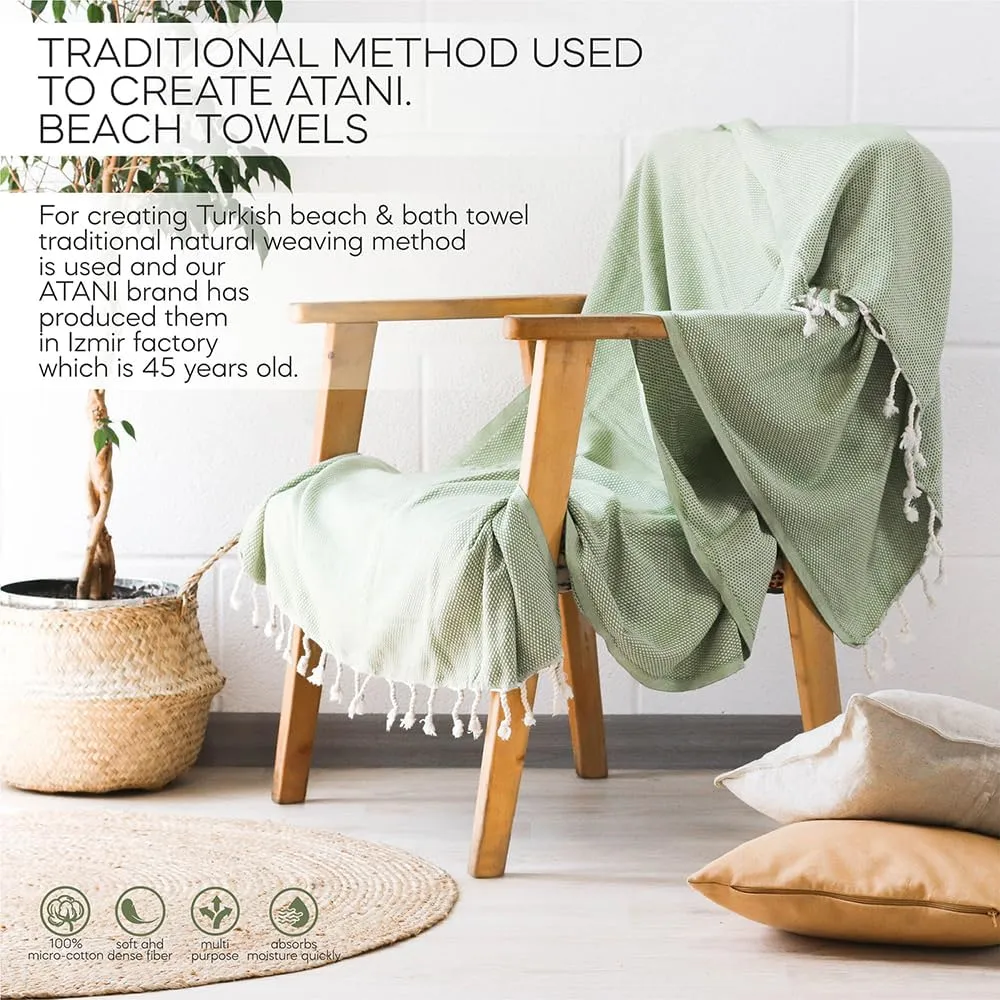 Turkish Beach Towel Pack of 2(69x35 Inches), Oversized 100% Cotton Bath Towels Lightweight Quick-Dry Beach Blanket for Travel, Picnic, Camping, Yoga and Pool(Green Orange)