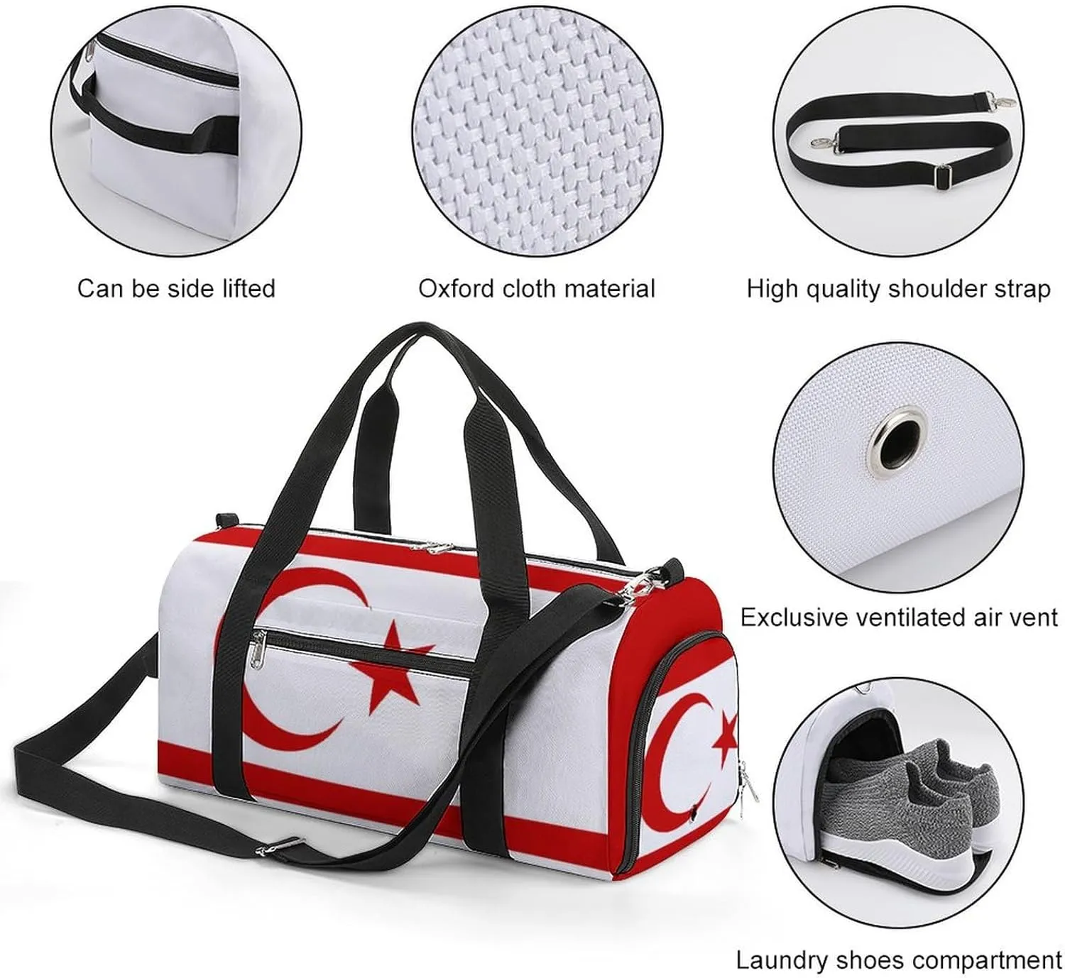 Turkish Republic Northern Cyprus Flag Duffel Bag for Men Women with Wet Pocket Shoe Compartment