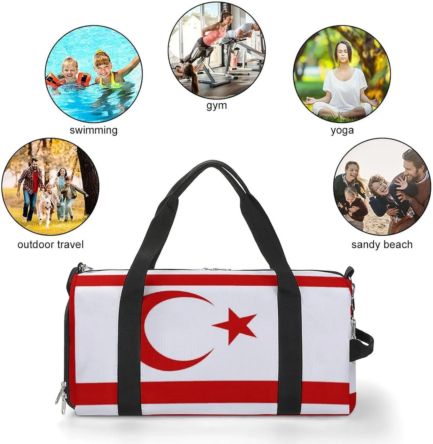 Turkish Republic Northern Cyprus Flag Duffel Bag for Men Women with Wet Pocket Shoe Compartment