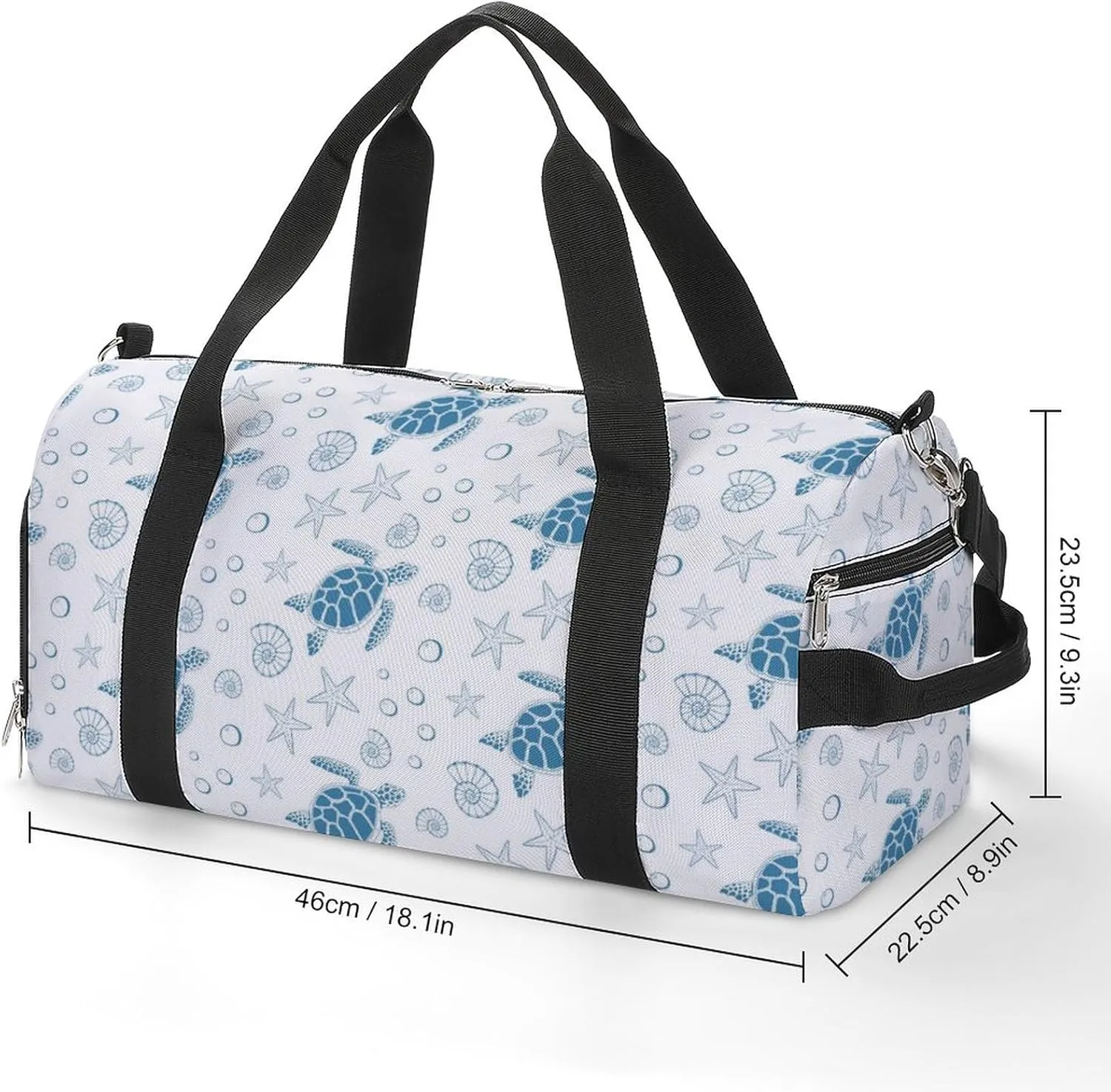 Turtle, Sea Stars And Shells Water Resistant Gym Bag with Shoe Compartment, Travel Duffel Tote Bag Weekender Overnight Bag for Women Men