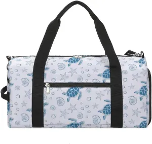 Turtle, Sea Stars And Shells Water Resistant Gym Bag with Shoe Compartment, Travel Duffel Tote Bag Weekender Overnight Bag for Women Men