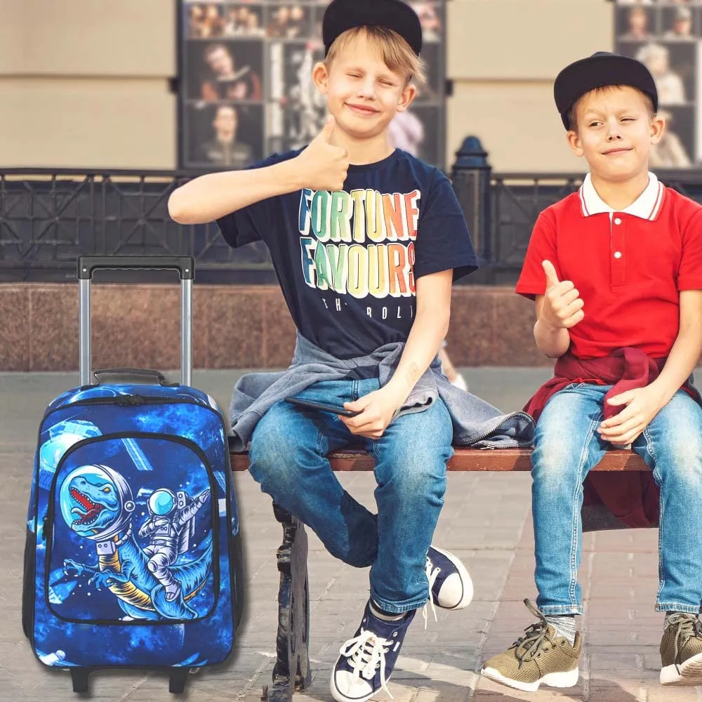 UFNDC Kids Suitcase for Boys,Dinosuar Luggage Rolling with Wheels，Travel Carry on for Children Toddler elementary