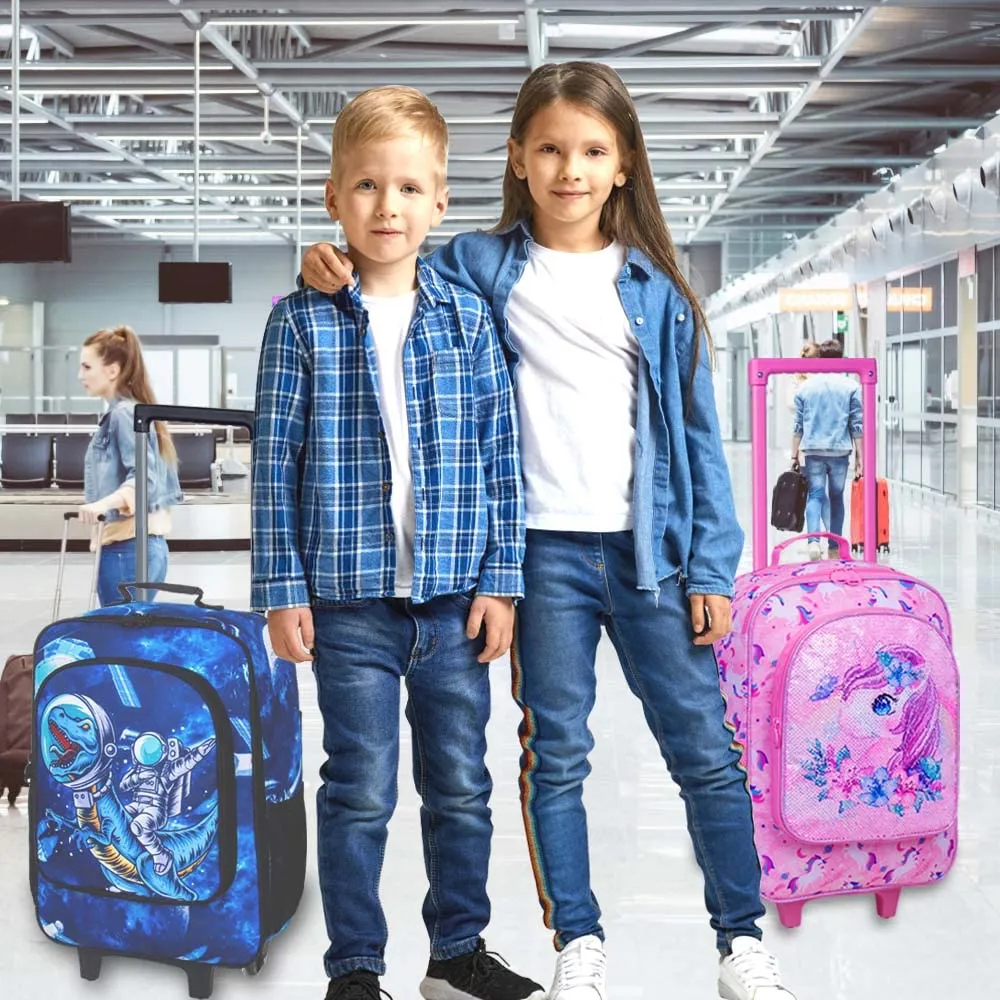 UFNDC Kids Suitcase for Boys,Dinosuar Luggage Rolling with Wheels，Travel Carry on for Children Toddler elementary