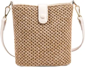 Ulisty Women Small Faux Straw Bag Mini Woven Bucket Bag Summer Beach Bag Fashion Crossbody Bag Shoulder Bag Handbag