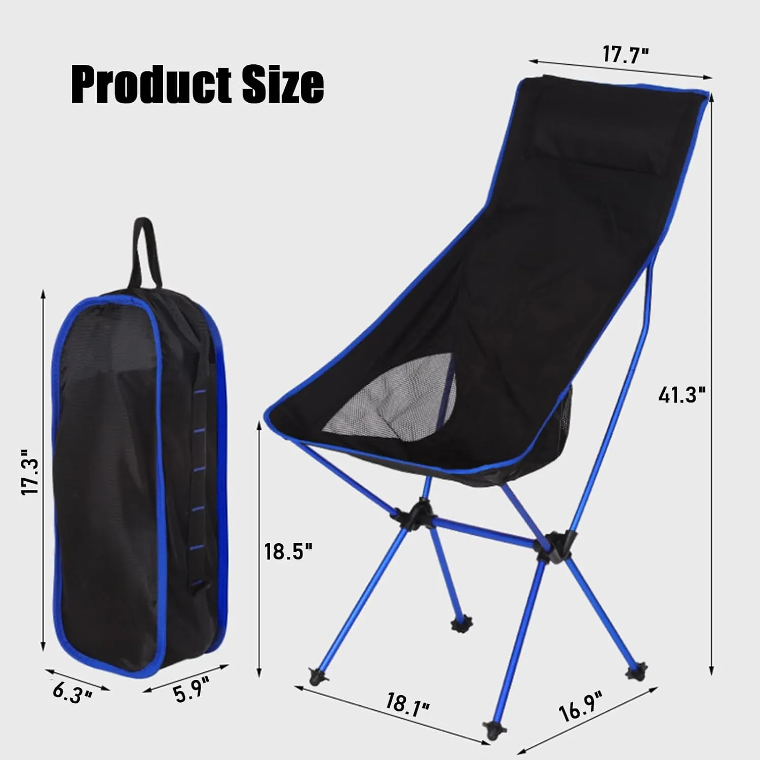 Ultralight Camping Chairs for Adults, High Back Folding Camp Chair with Carry Bag, Aluminum Alloy Frame, Portable Outdoor Folding Chairs for Hiking, Picnics, Beach,Red