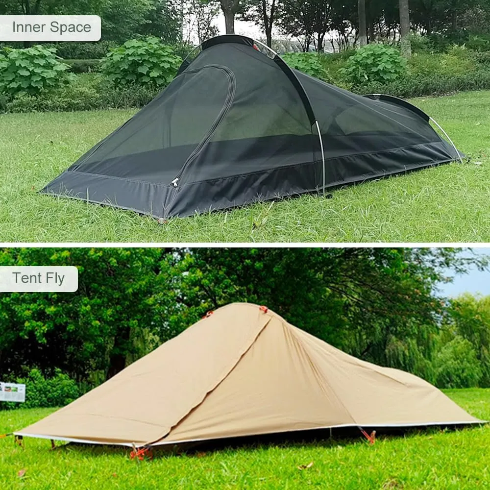 Ultralight Outdoor Camping Tent Single Person Camping Tent Water Resistant Tent Aviation Aluminum Support Portable Sleeping Bag Tent