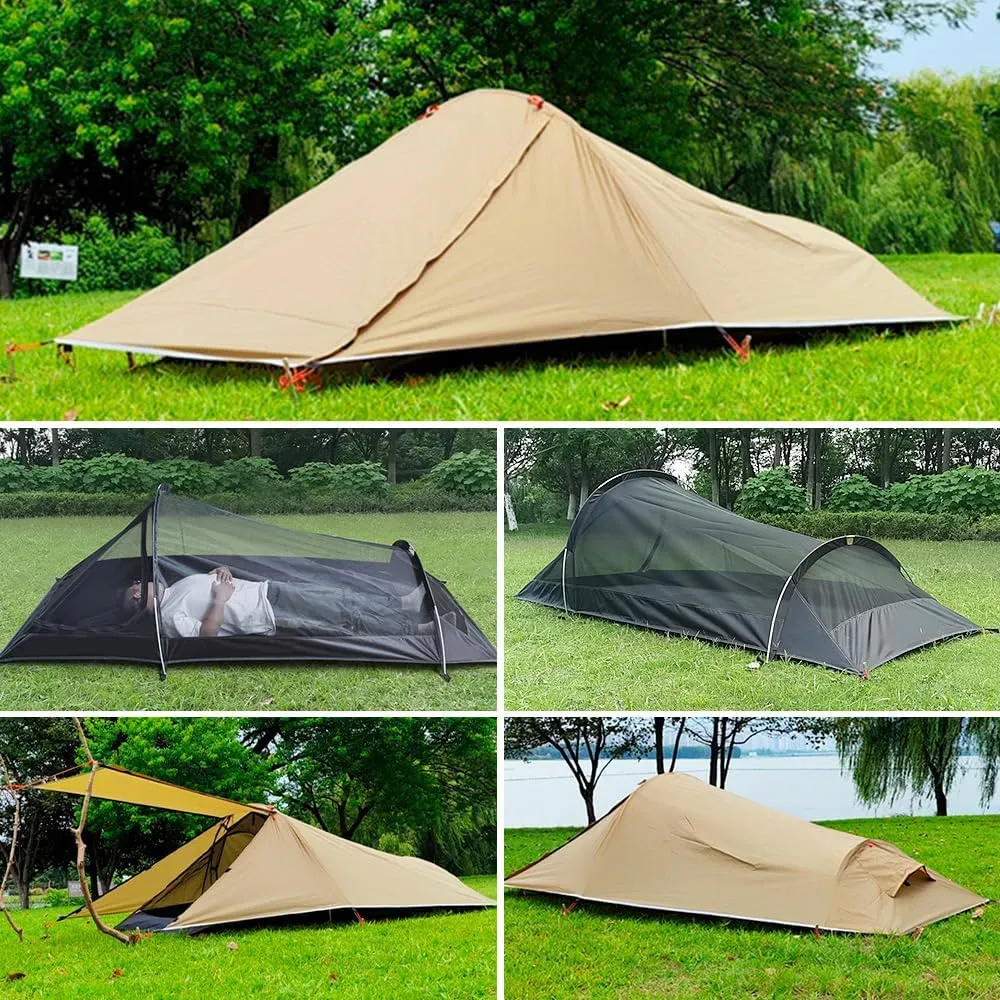 Ultralight Outdoor Camping Tent Single Person Camping Tent Water Resistant Tent Aviation Aluminum Support Portable Sleeping Bag Tent