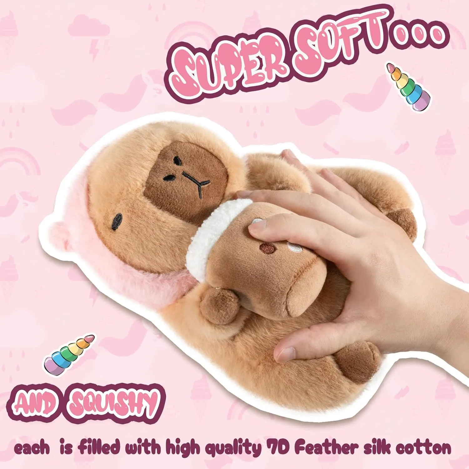Unicorn Capybara Plush, Cute Capybara Plush Pillow Kawaii Unicorn Stuffed Aniamls Capybara Plushies Toys Gifts for Kids 11 inch