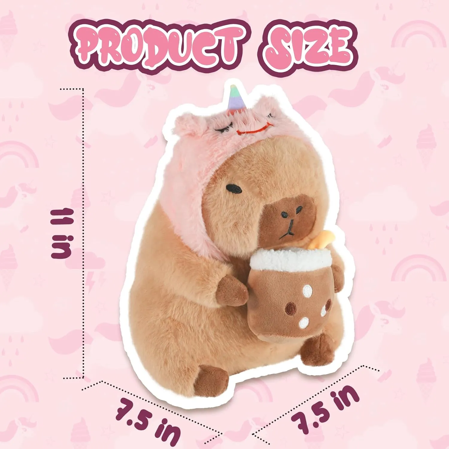 Unicorn Capybara Plush, Cute Capybara Plush Pillow Kawaii Unicorn Stuffed Aniamls Capybara Plushies Toys Gifts for Kids 11 inch