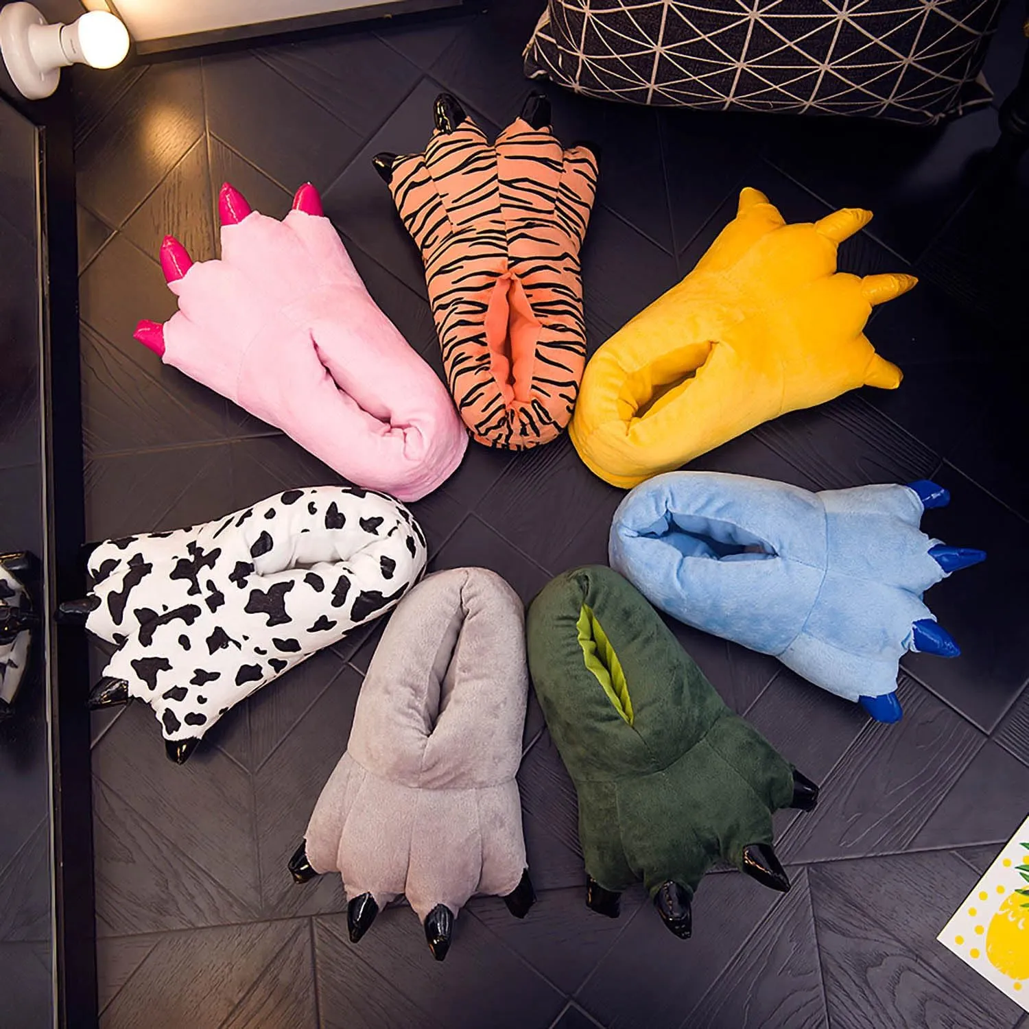 Unisex Funny Animal Costume Paw Claw Shoes, Soft Plush Home Slippers
