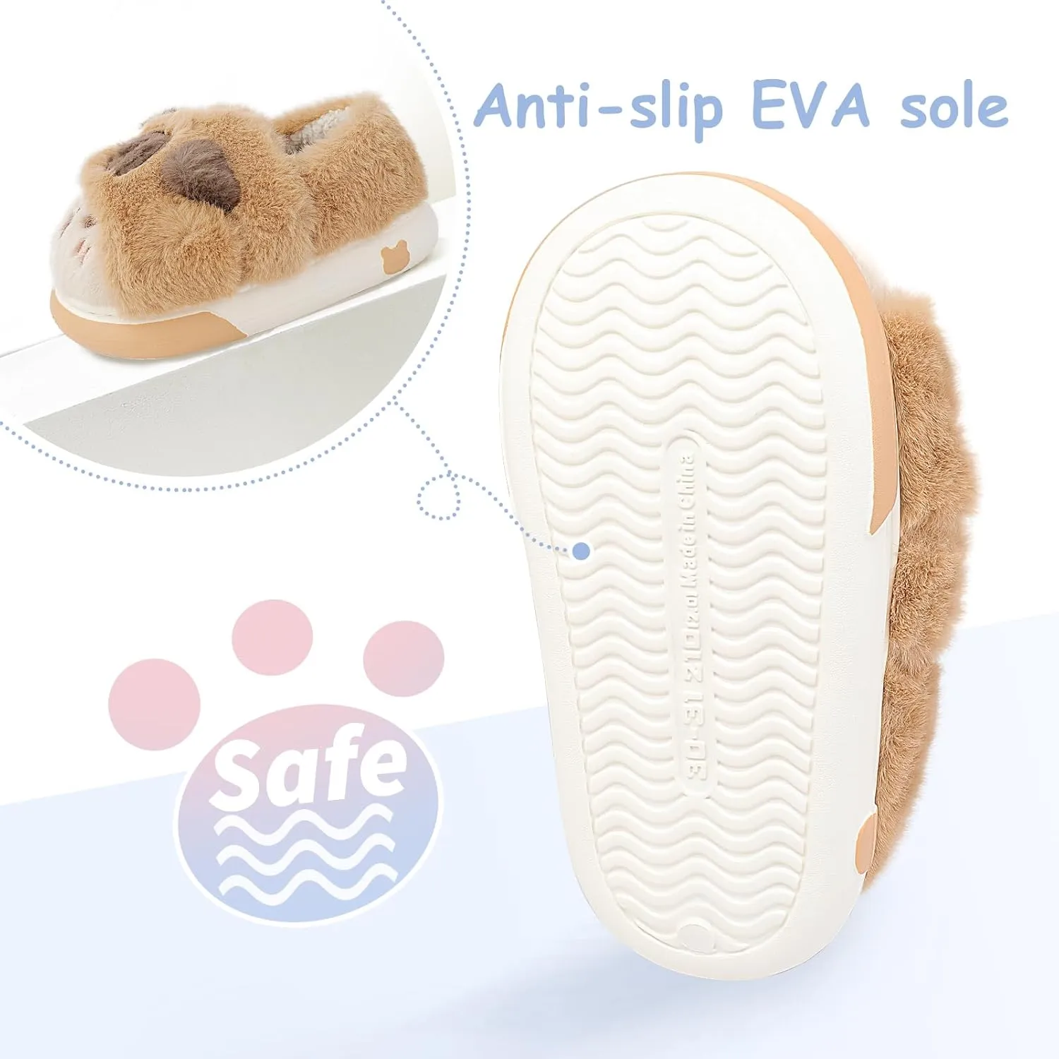 Unisex Kids Toddler Slippers - Brown, Fuzzy, Playful, Cartoon Animal Themed - Panda & Sloth Motifs - Soft Plush, Warm, Anti-Slip EVA Soles - Perfect for Indoor, Outdoor & Casual Wear