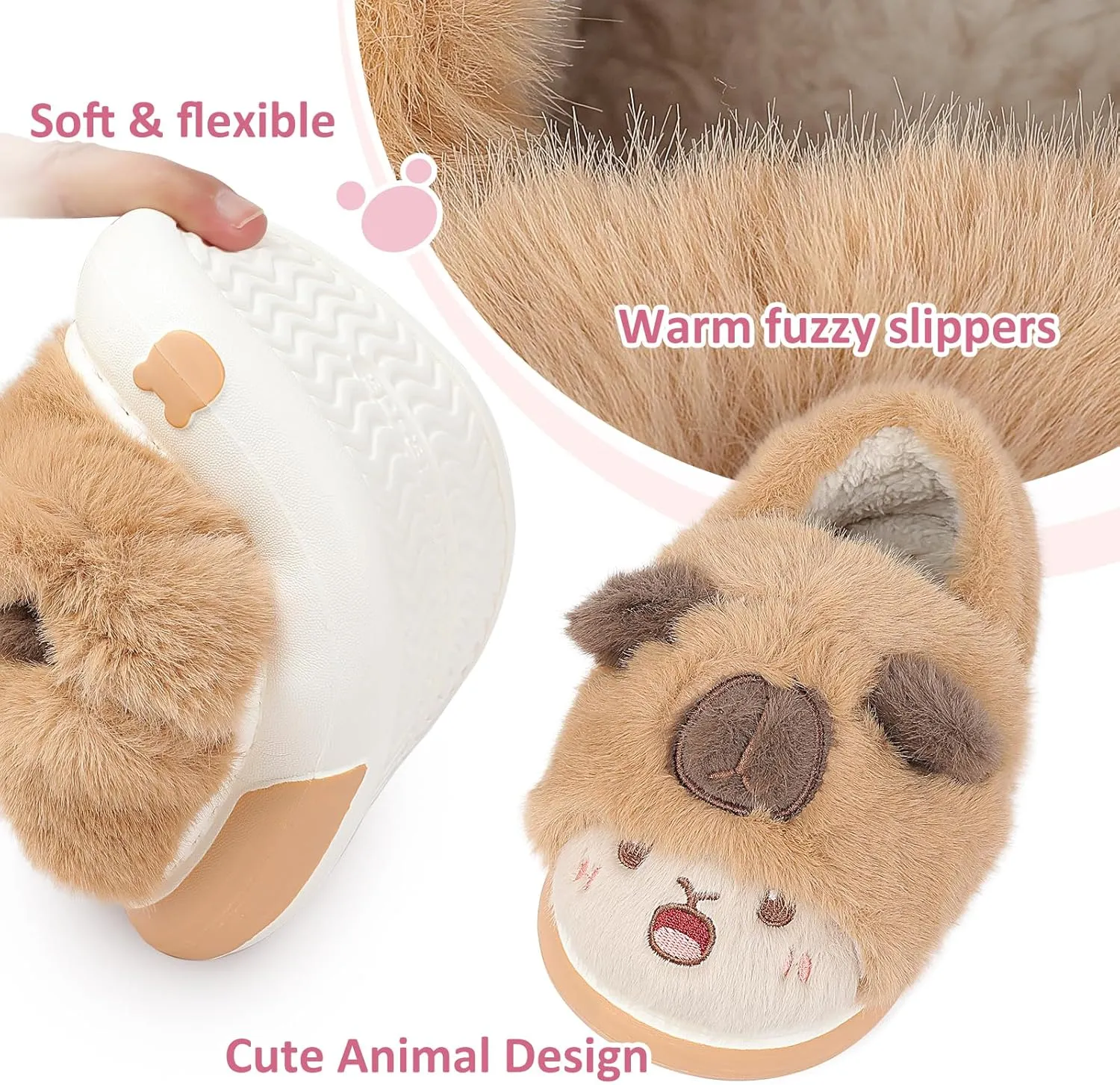 Unisex Kids Toddler Slippers - Brown, Fuzzy, Playful, Cartoon Animal Themed - Panda & Sloth Motifs - Soft Plush, Warm, Anti-Slip EVA Soles - Perfect for Indoor, Outdoor & Casual Wear