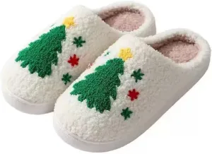 Unisex Xmas Elk Shoes Santa Reindeer Cute Strawberry Cartoon Christmas Tree Pink Bow Memory Foam Soft Plush House Slippers Indoor/Outdoor