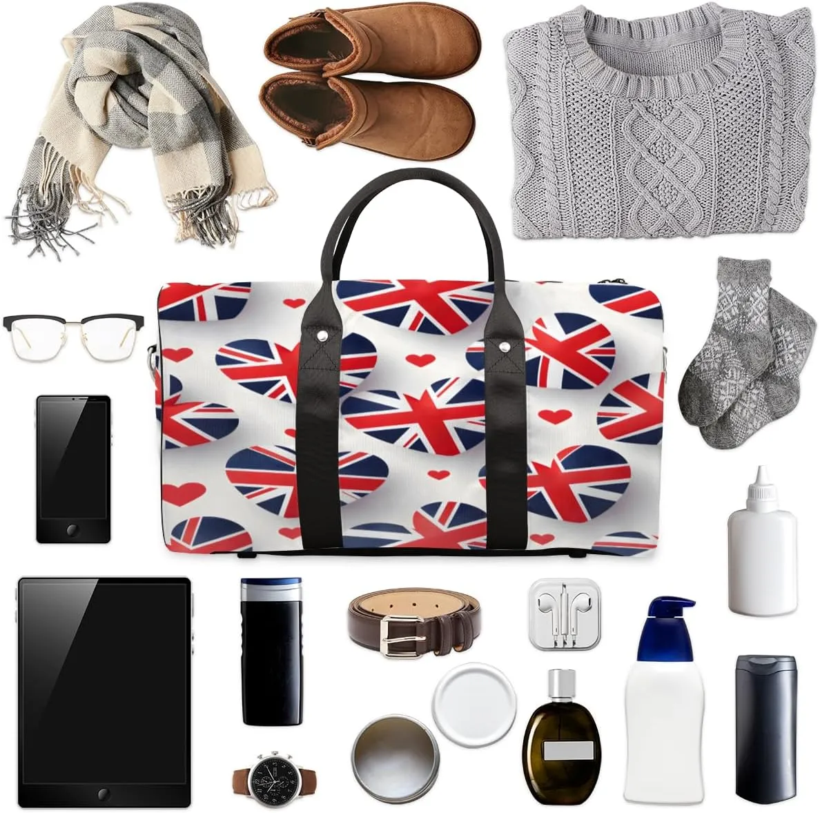 United Kingdom Flag Travel Duffle Bag, Sports Gym Bags for Women Men, Carry On Weekender Overnight Bag, Union Jack Workout Hospital Airplane Trips Bag