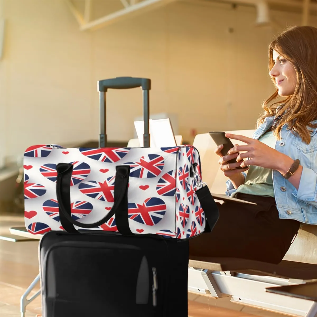 United Kingdom Flag Travel Duffle Bag, Sports Gym Bags for Women Men, Carry On Weekender Overnight Bag, Union Jack Workout Hospital Airplane Trips Bag