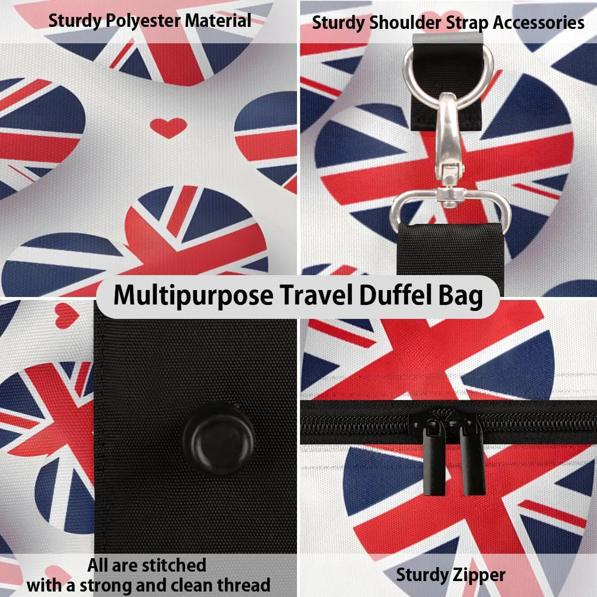 United Kingdom Flag Travel Duffle Bag, Sports Gym Bags for Women Men, Carry On Weekender Overnight Bag, Union Jack Workout Hospital Airplane Trips Bag