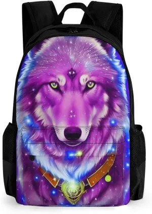 Universe Galaxy Magic Wolf In The Space Art Backpack Lightweight Anti-Theft Multipurpose Shoulder Bag Large Capacity Travel Hiking Backpack With Padded Straps