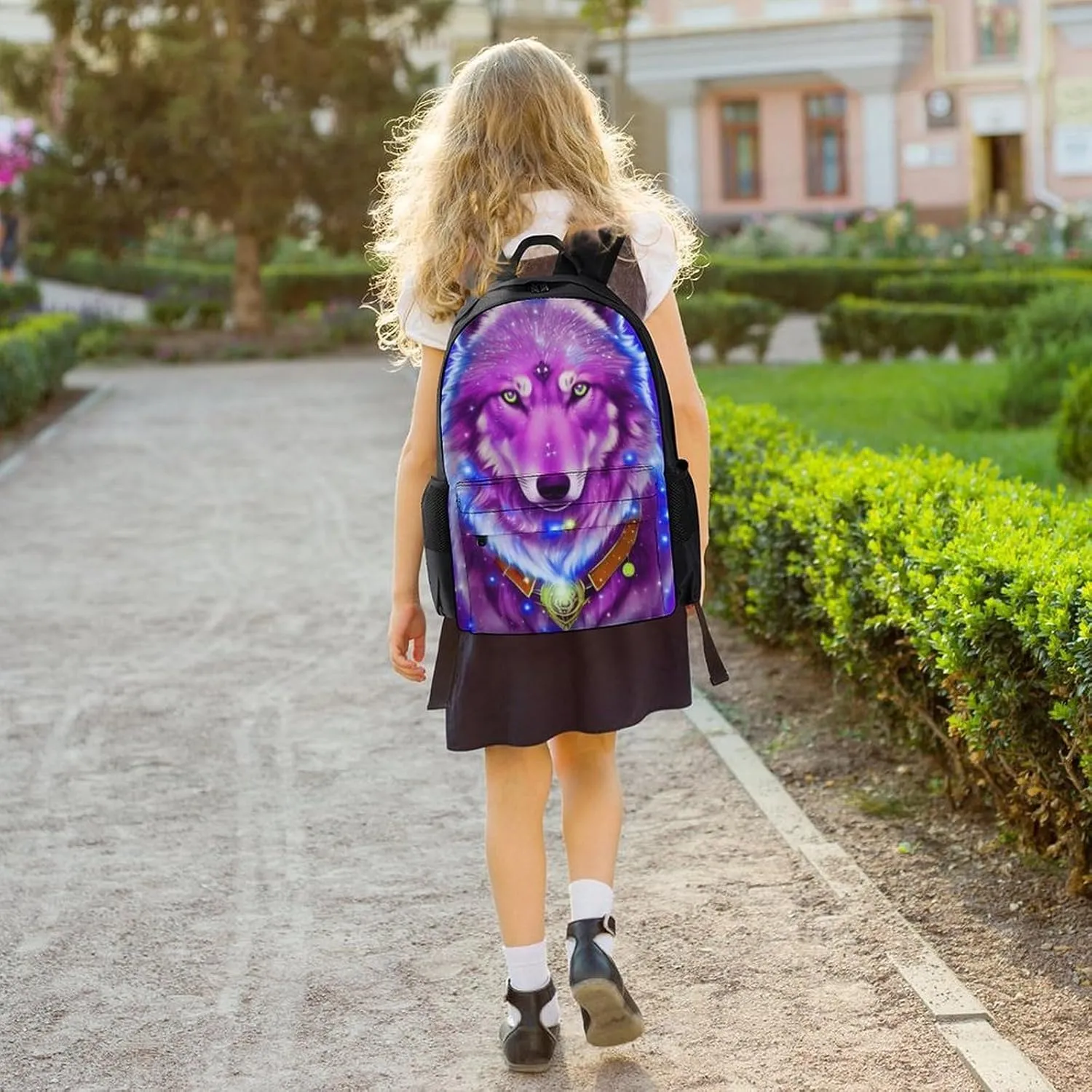 Universe Galaxy Magic Wolf In The Space Art Backpack Lightweight Anti-Theft Multipurpose Shoulder Bag Large Capacity Travel Hiking Backpack With Padded Straps