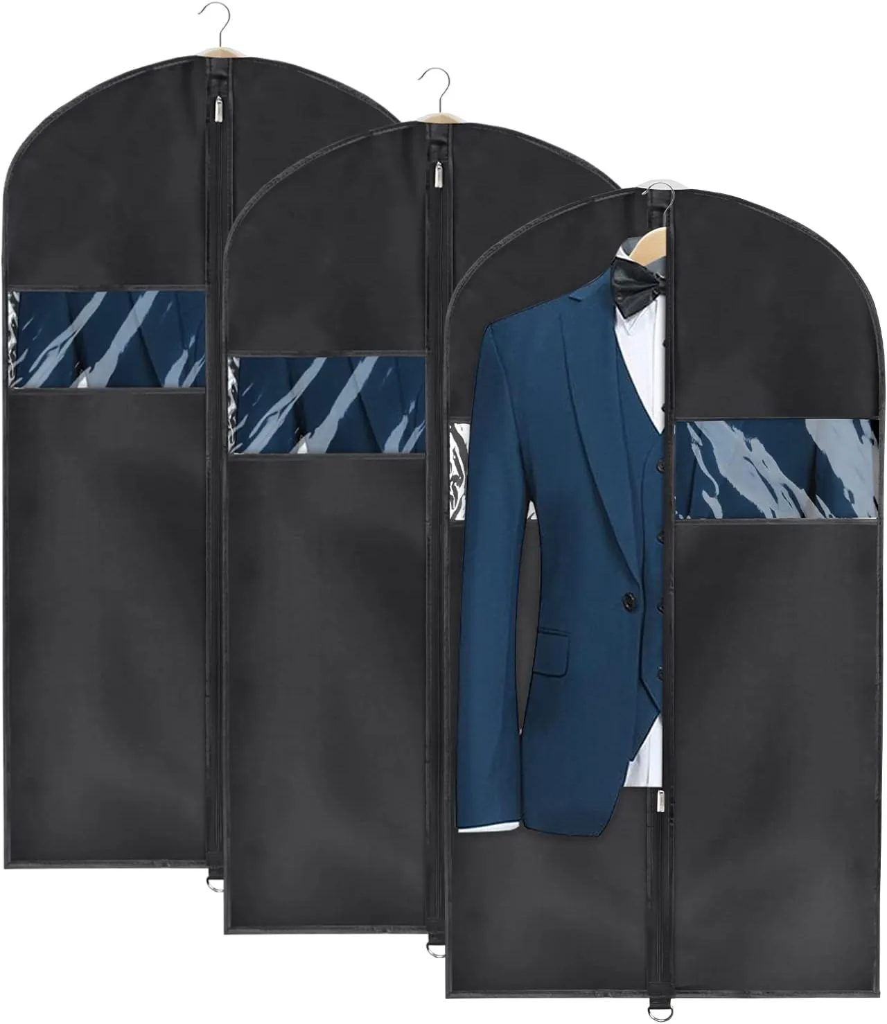 Univivi Garment Bag Suit Bag for Storage and Travel 43 inches, Lightweight Study Full Zipper Washable Suit Cover for Dresses, Suits, Coats, Set of 3