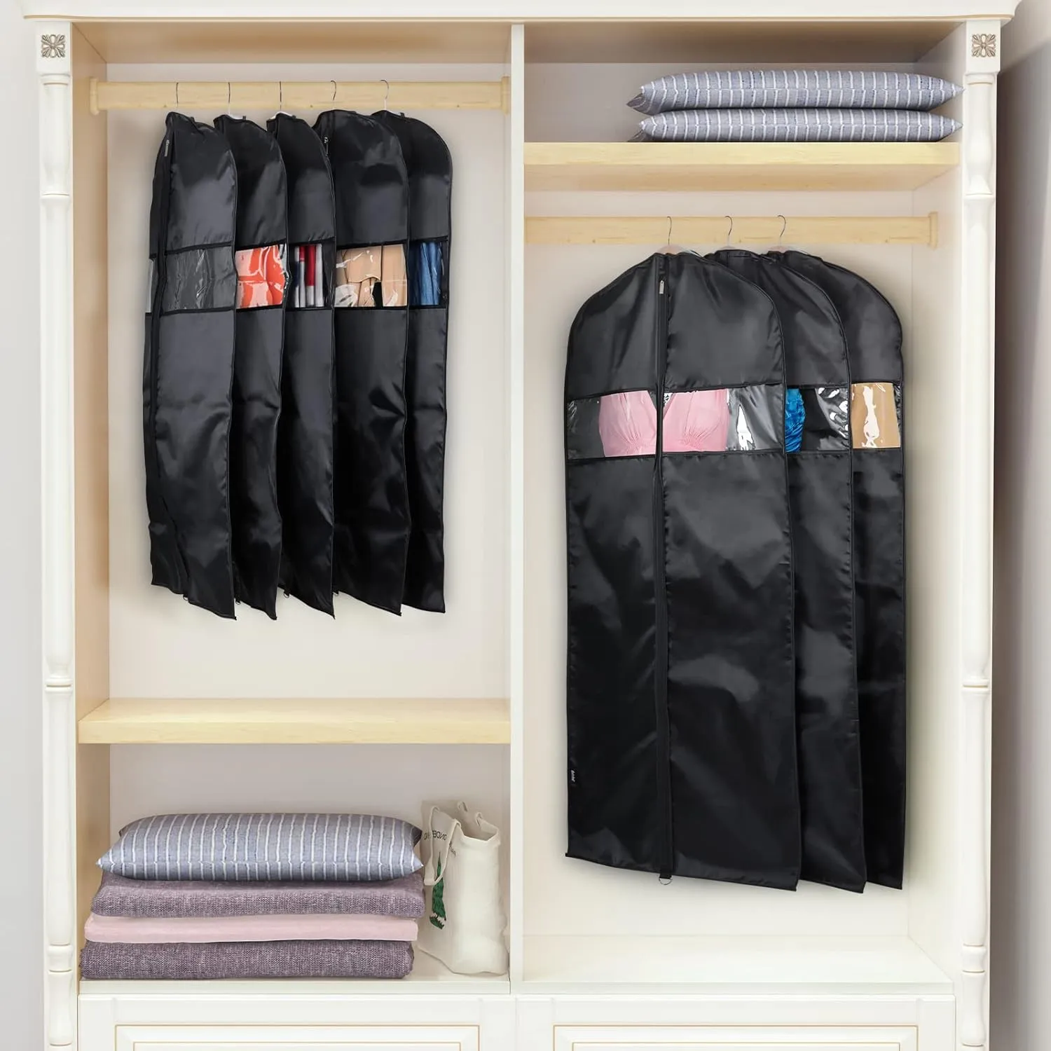 Univivi Garment Bag Suit Bag for Storage and Travel 43 inches, Lightweight Study Full Zipper Washable Suit Cover for Dresses, Suits, Coats, Set of 3