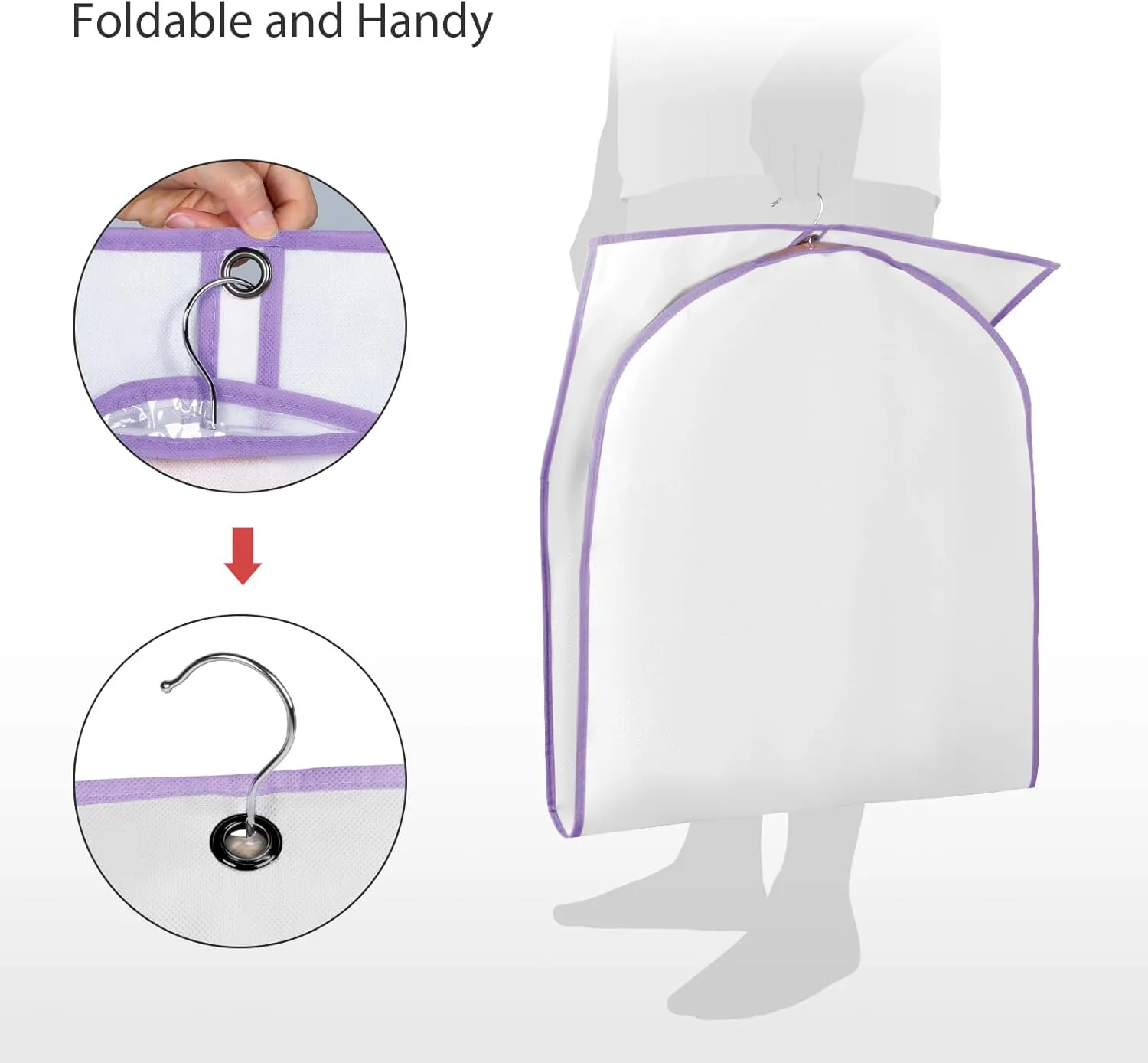 Univivi Garment Bags for Storage, 60" Dress Garment Bags, Set of 5, White/Purple