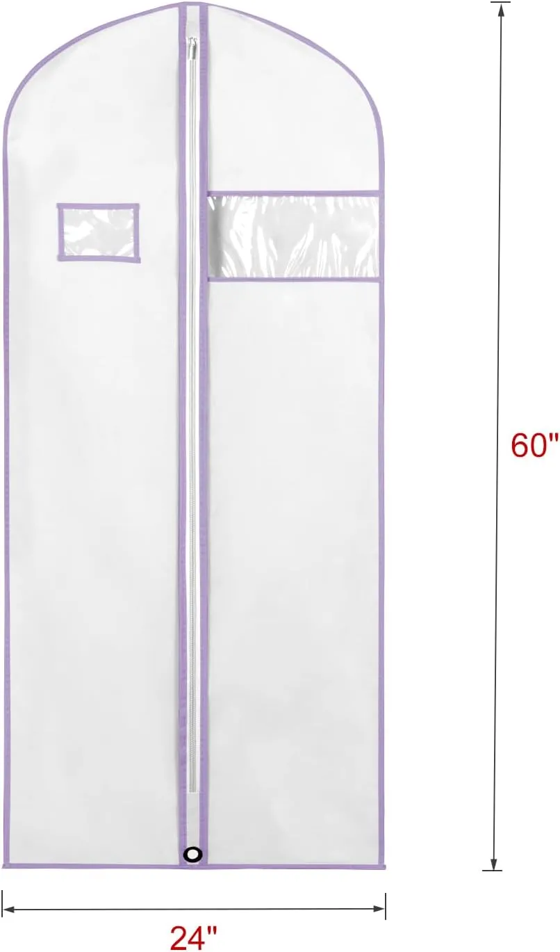 Univivi Garment Bags for Storage, 60" Dress Garment Bags, Set of 5, White/Purple