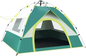 Up Tent Family Camping Tent 3-4 Person Tent Portable Instant Tent Automatic Tent with Carry Bag Windproof Vestibule Sun Shelter for Outdoor Camping Hiking Mountaineering (Color : Green) (Green)