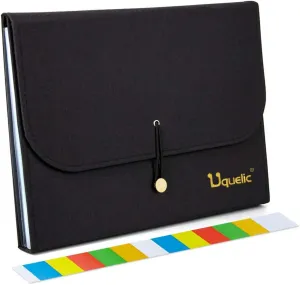 Uquelic 13Pockets Canvas Oxford Expanding File Folder - Waterproof A4 Business Expandable Document Organizer with Labels/Letter Size Accordion File Storage Simple Style Briefcase Bag (Black)