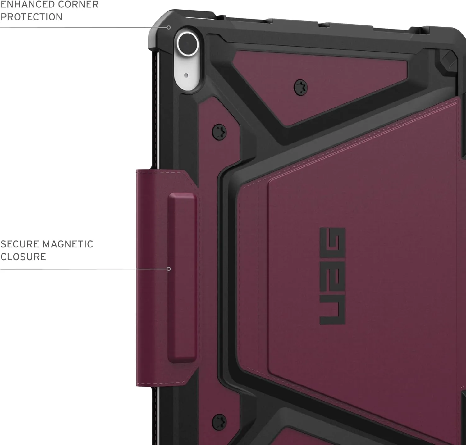 URBAN ARMOR GEAR UAG Designed for iPad Air 11" Case (6th/7th Gen 2024-2025) M3 A3266 A3267 Rugged Auto Sleep/Wake Folio Cover with Pencil Holder & Multi-Angle Adjustable Stand, Metropolis SE Bordeaux