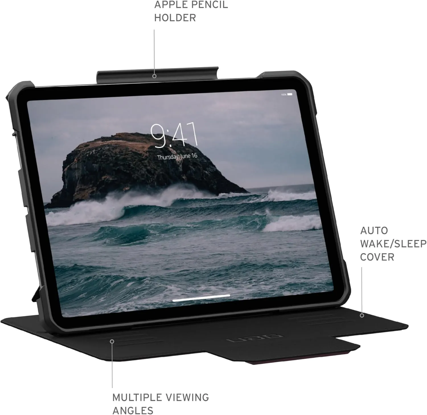 URBAN ARMOR GEAR UAG Designed for iPad Air 11" Case (6th/7th Gen 2024-2025) M3 A3266 A3267 Rugged Auto Sleep/Wake Folio Cover with Pencil Holder & Multi-Angle Adjustable Stand, Metropolis SE Bordeaux