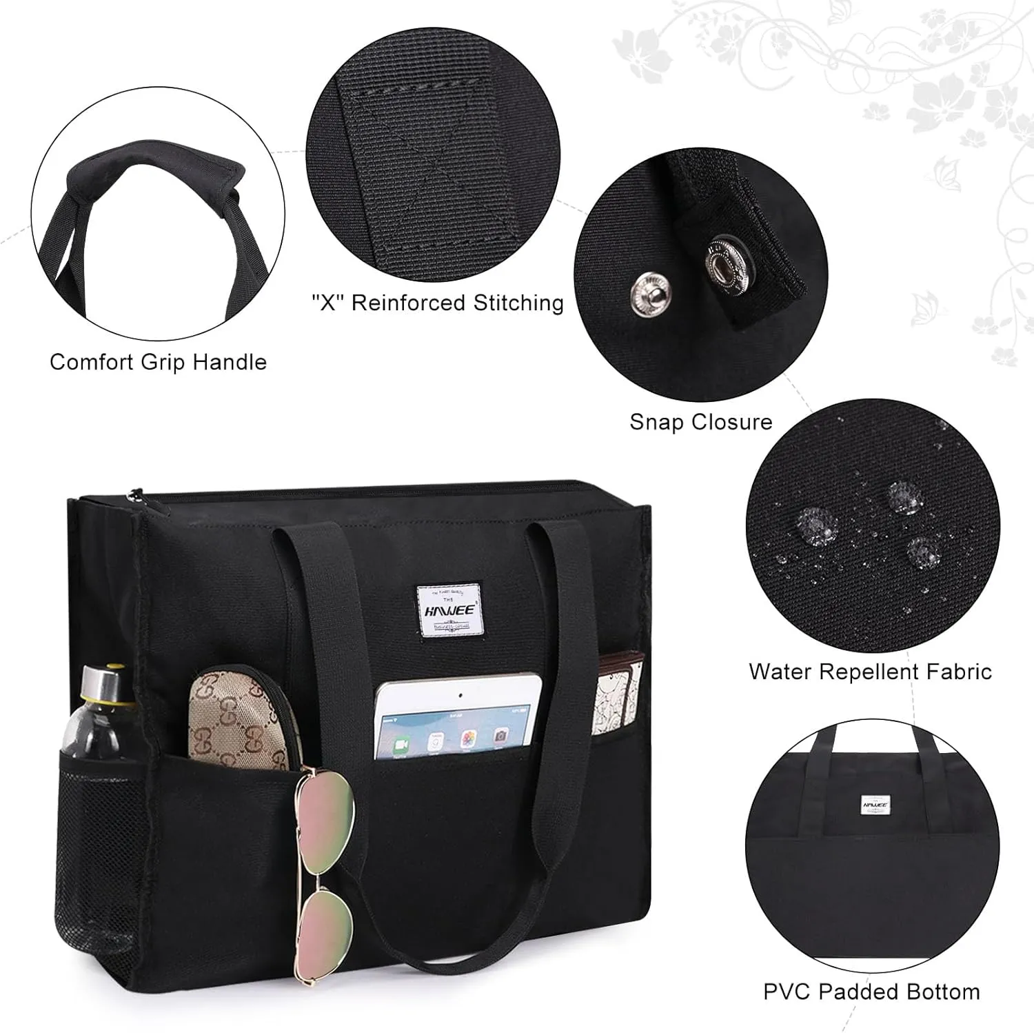 Utility Tote Bag with Laptop Compartment Luggage Sleeve Zippered Multi-pocket Commute Shoulder Purse for Nursing/Work