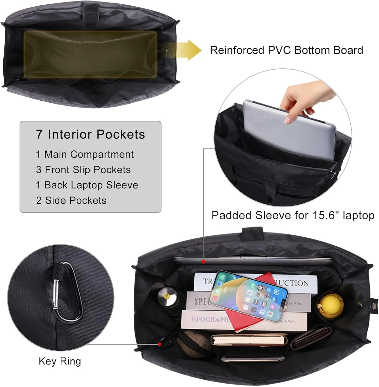 Utility Tote Bag with Laptop Compartment Luggage Sleeve Zippered Multi-pocket Commute Shoulder Purse for Nursing/Work